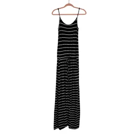 12PM by Mon Ami Black with White Stripes Drawstring Elastic Waist Jumpsuit- Size ~S (no size tag, fits like a small)