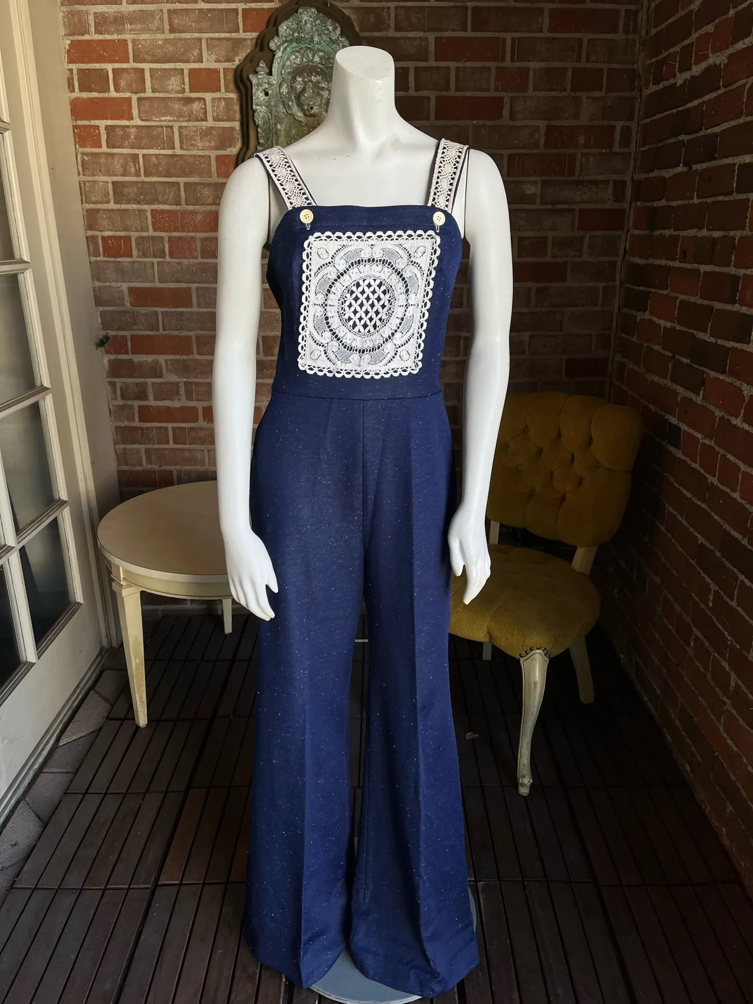 1970s Poly/Crochet Jumpsuit