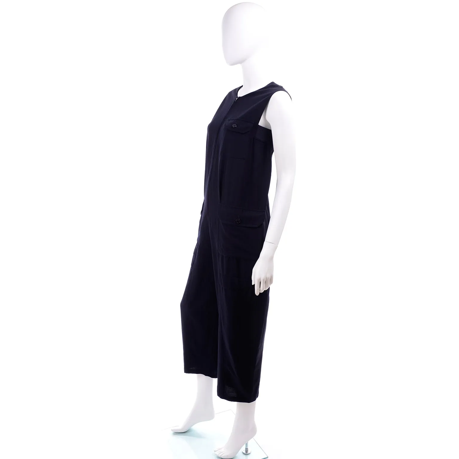 1990s Yohji Yamamoto Navy Blue Wool Sleeveless Jumpsuit