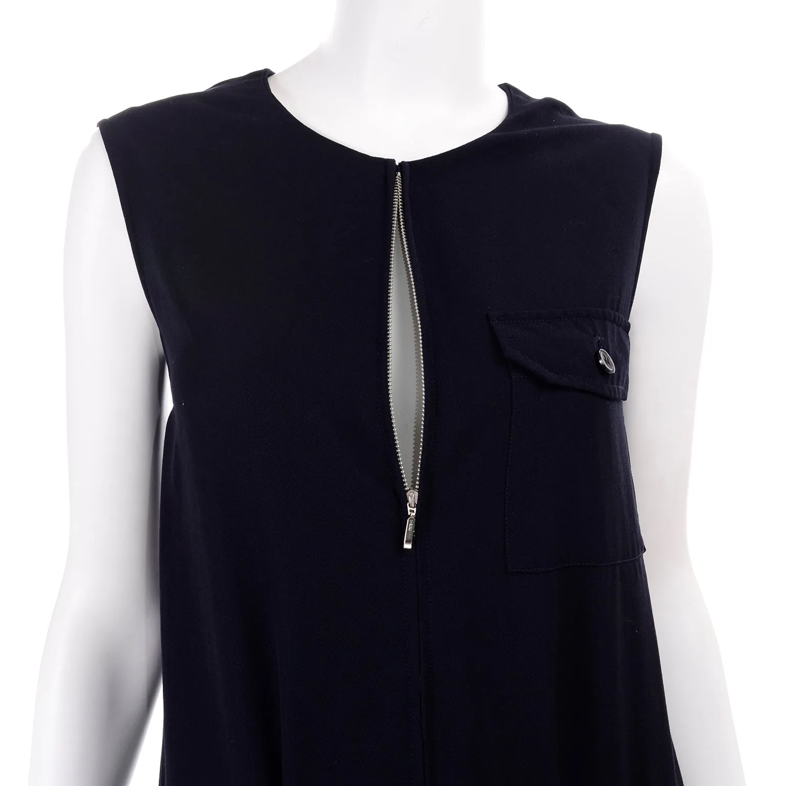 1990s Yohji Yamamoto Navy Blue Wool Sleeveless Jumpsuit