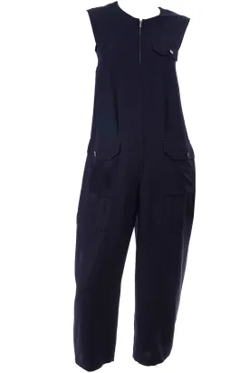 1990s Yohji Yamamoto Navy Blue Wool Sleeveless Jumpsuit