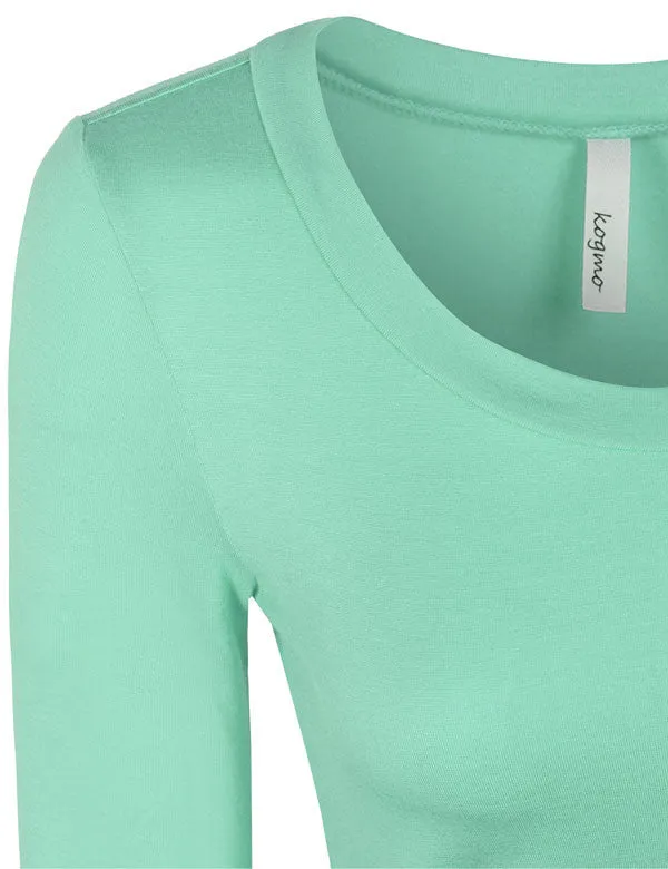 3/4 Sleeve Solid Basic Drape Top Side Shirring Tunic