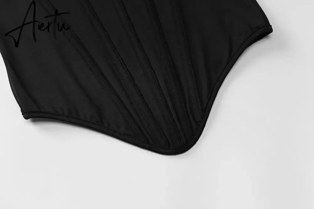Aiertu Mesh Bright Line Solid Fur Square Neck Zipper See Though Bodysuit  Summer Sexy Bodycon Streetwear Casual Wear Y2K