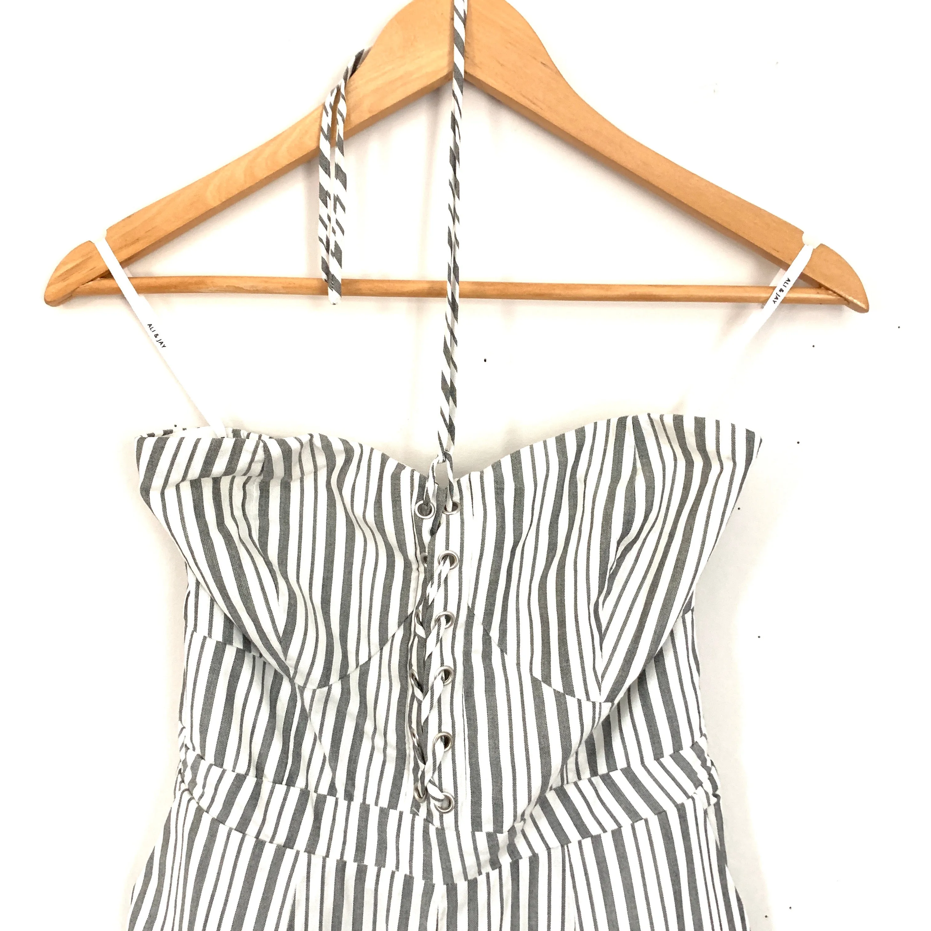 Ali & Jay White & Blue Stripe Dress Up Buttercup Jumpsuit NWT- Size XS