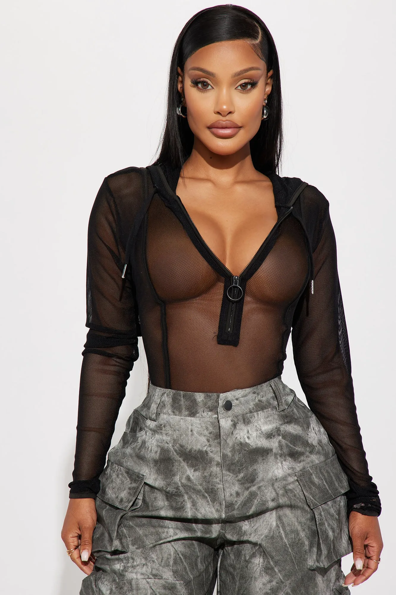 Always A Stand Out Mesh Bodysuit - Black