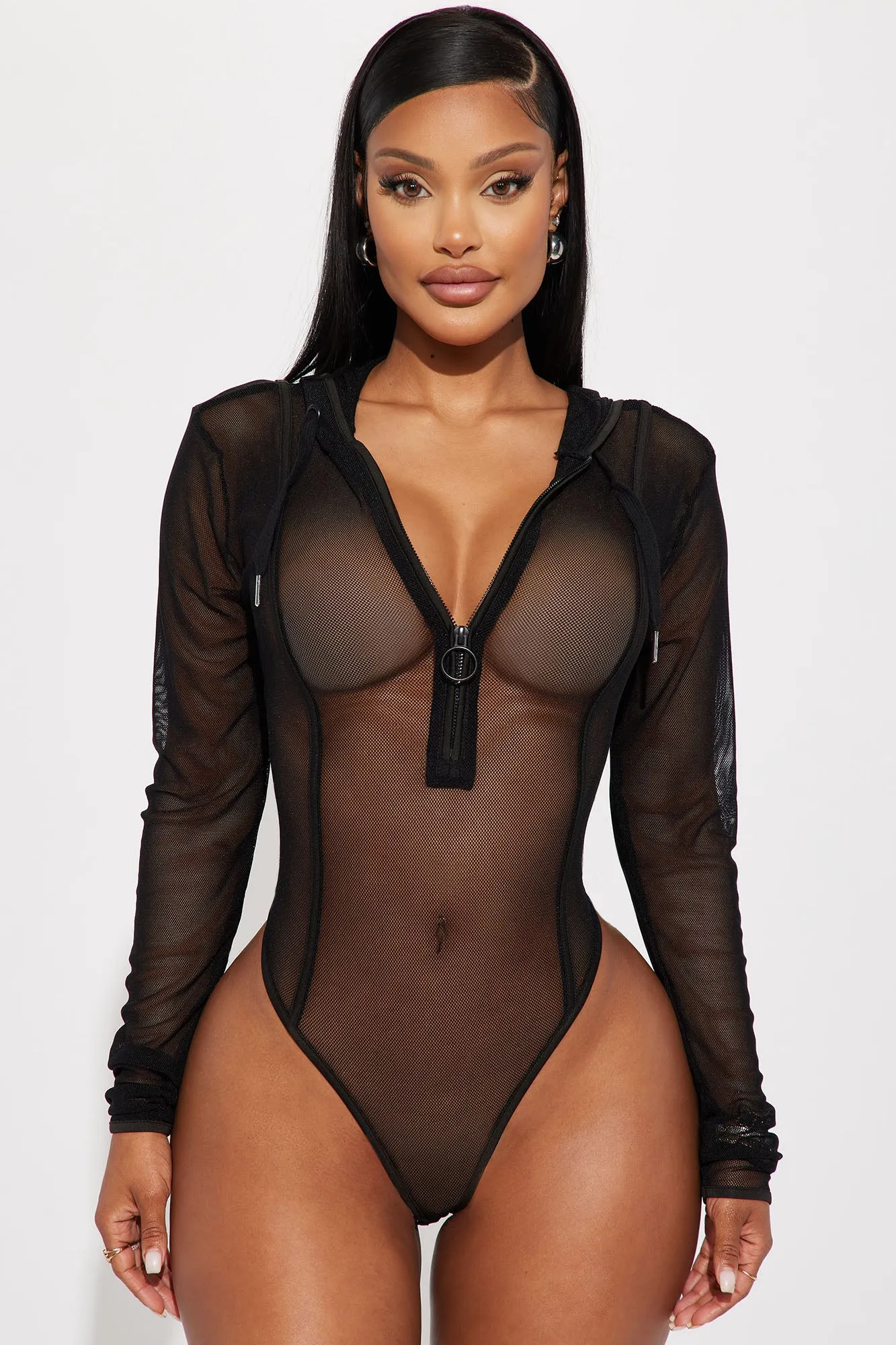 Always A Stand Out Mesh Bodysuit - Black