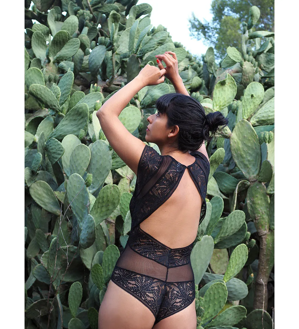 Amara Black Leaf Bodysuit