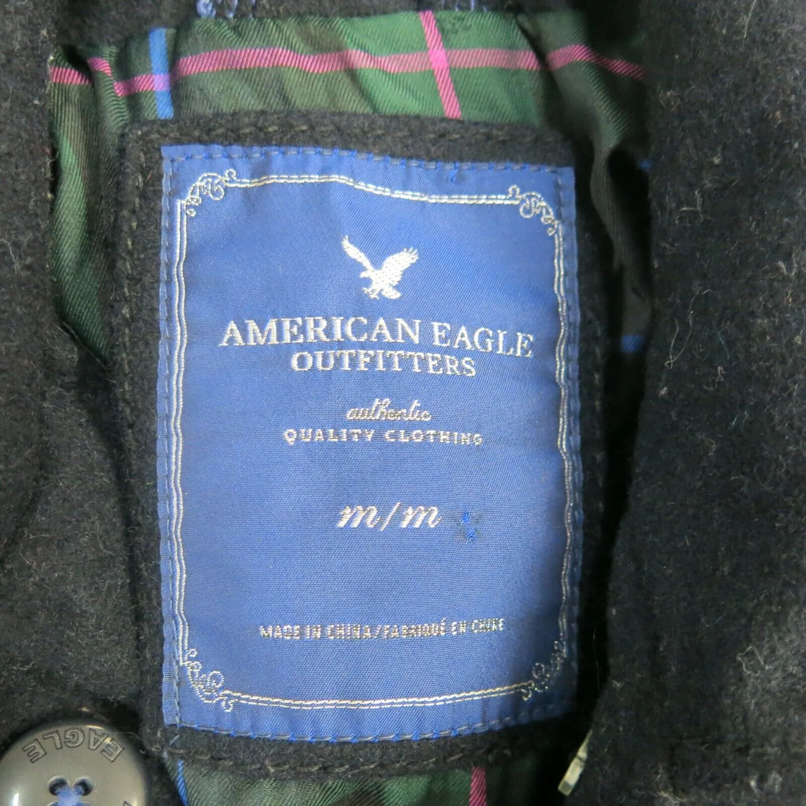 American Eagle Womens Peacoat Double Breasted Long Sleeve Pockets Black Medium