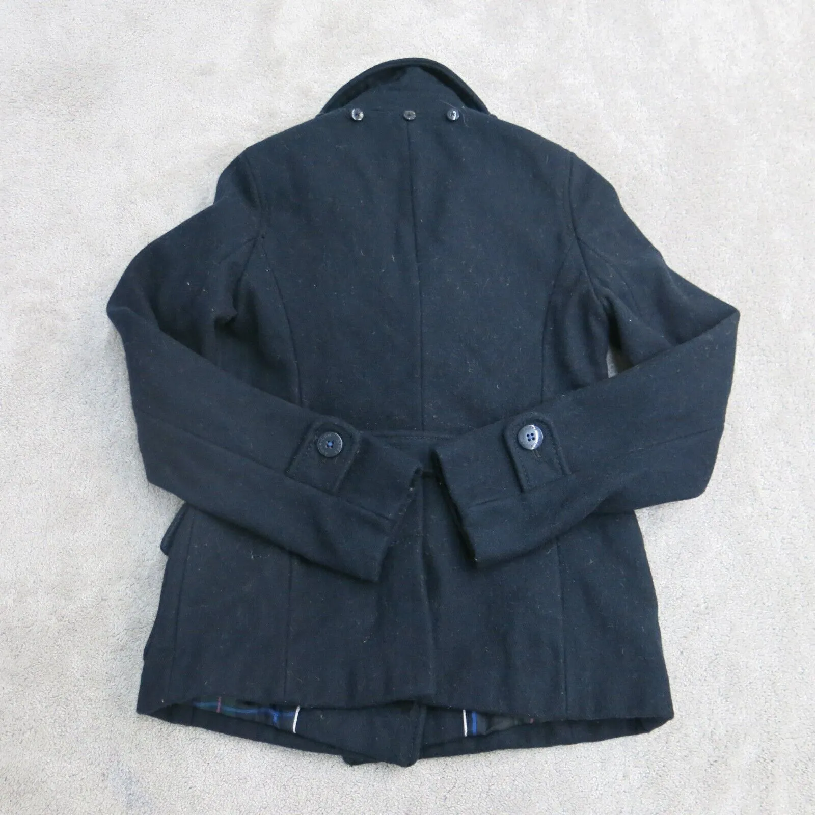 American Eagle Womens Peacoat Double Breasted Long Sleeve Pockets Black Medium