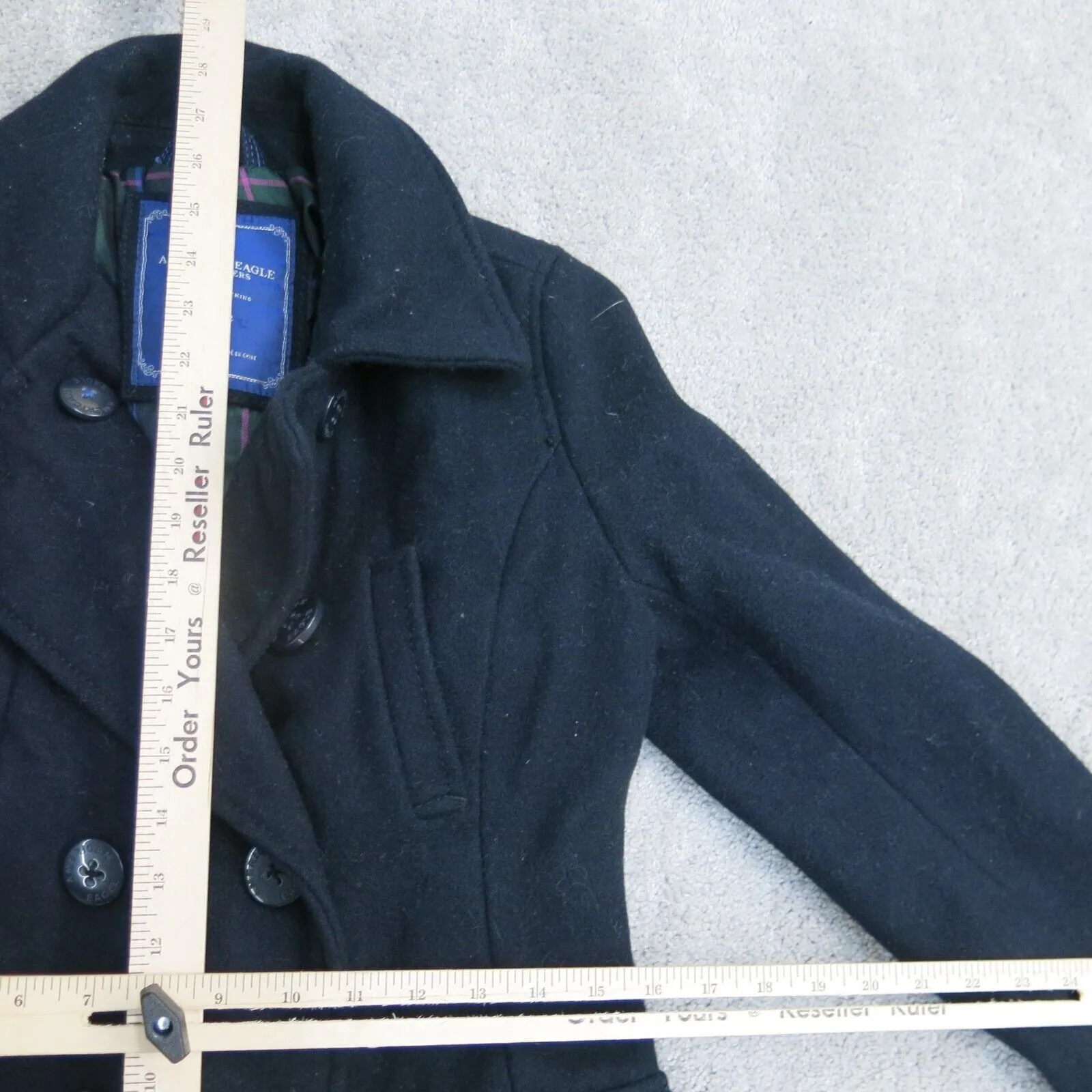 American Eagle Womens Peacoat Double Breasted Long Sleeve Pockets Black Medium