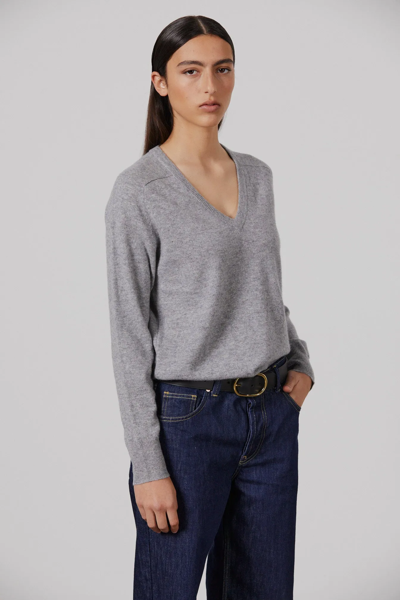 Amy Cashmere V-Neck - Grey Marle