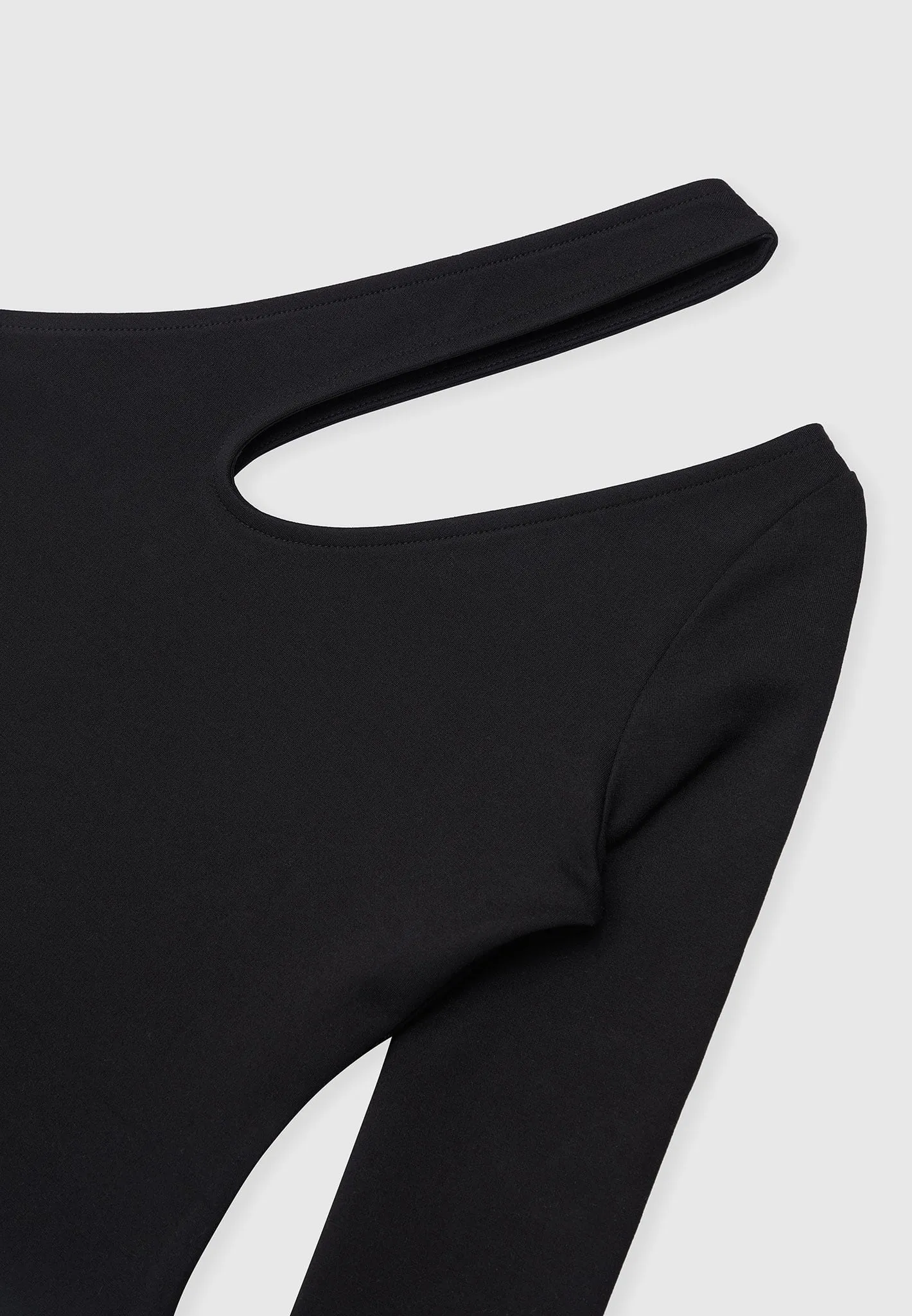 Asymmetric Bodysuit with Leather Sleeve - Black