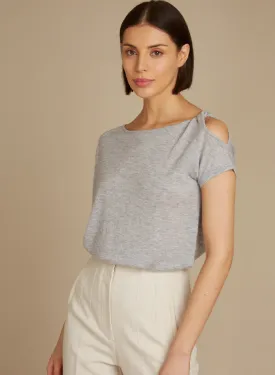 Asymmetric Twist Shoulder Tee - Navy