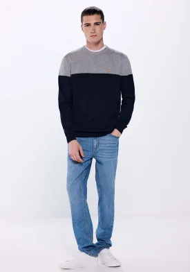Basic color block sweater - Navy