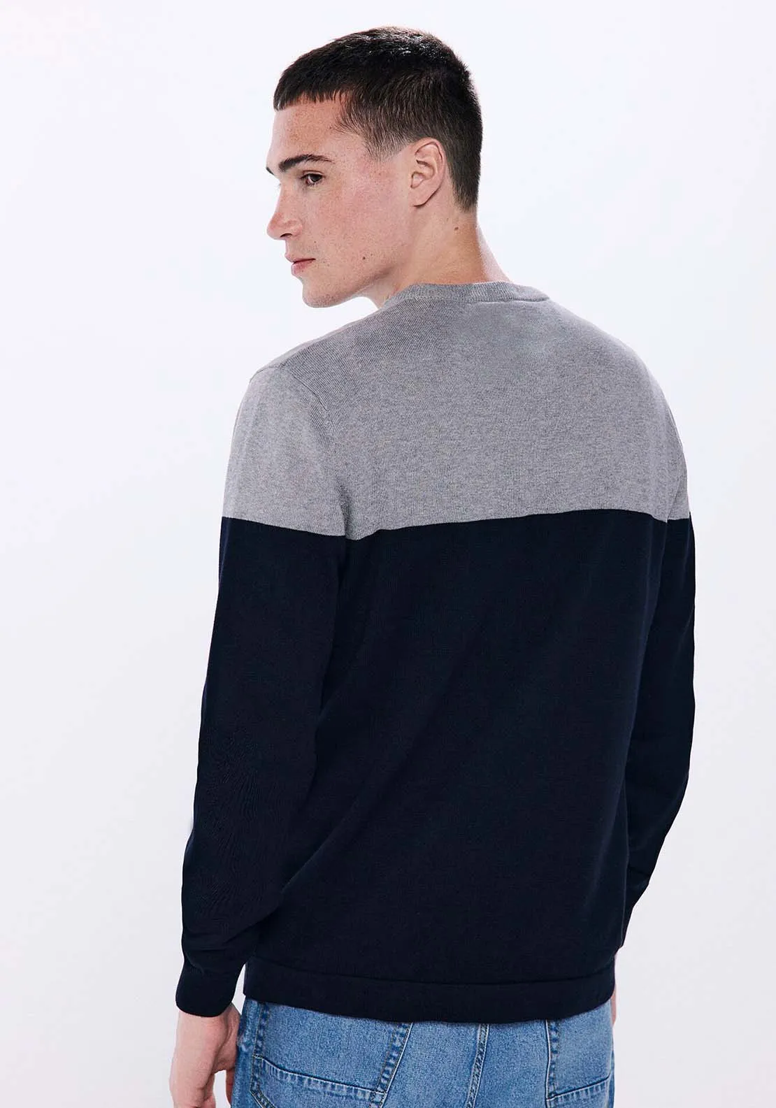 Basic color block sweater - Navy
