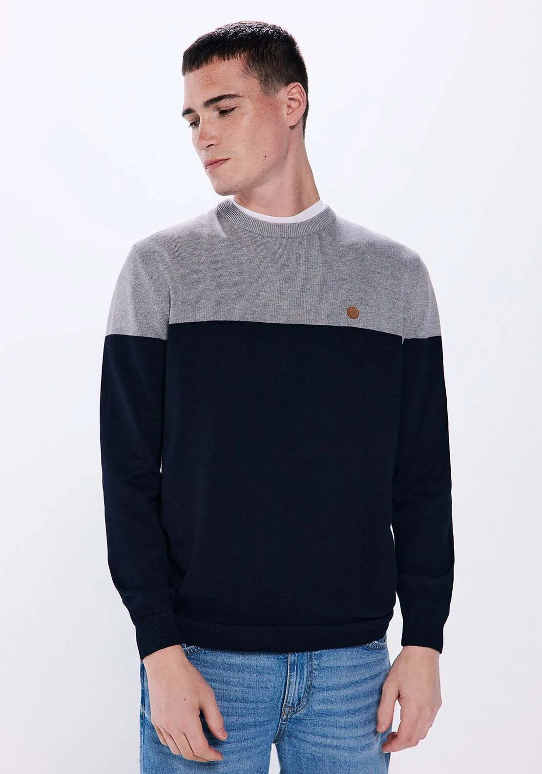 Basic color block sweater - Navy