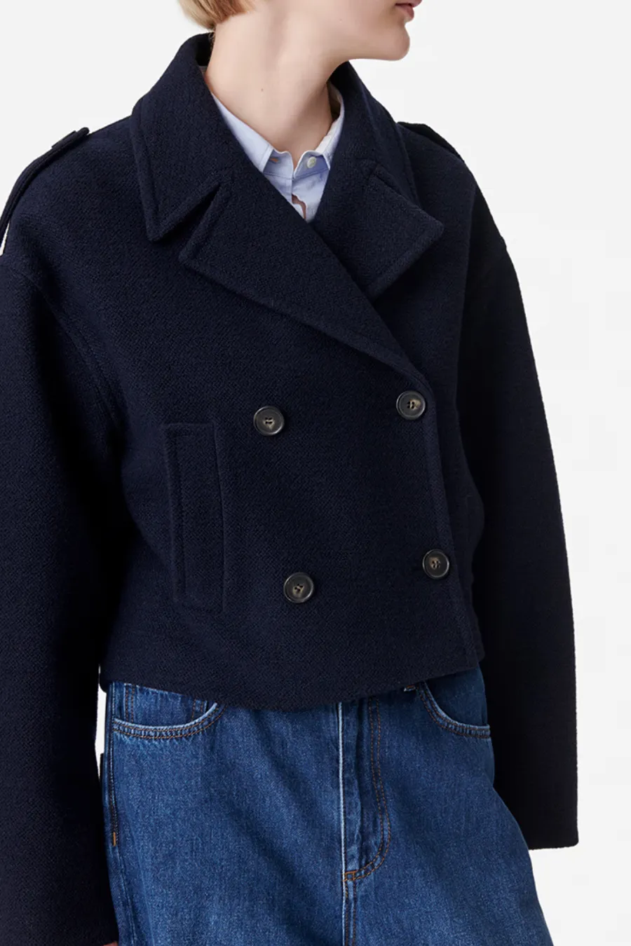 Beran Peacoat Wool Blend Marine