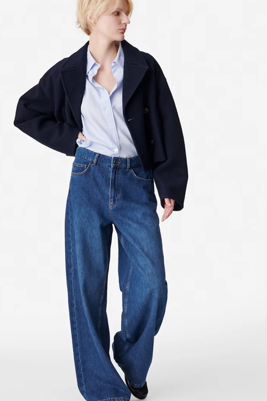 Beran Peacoat Wool Blend Marine