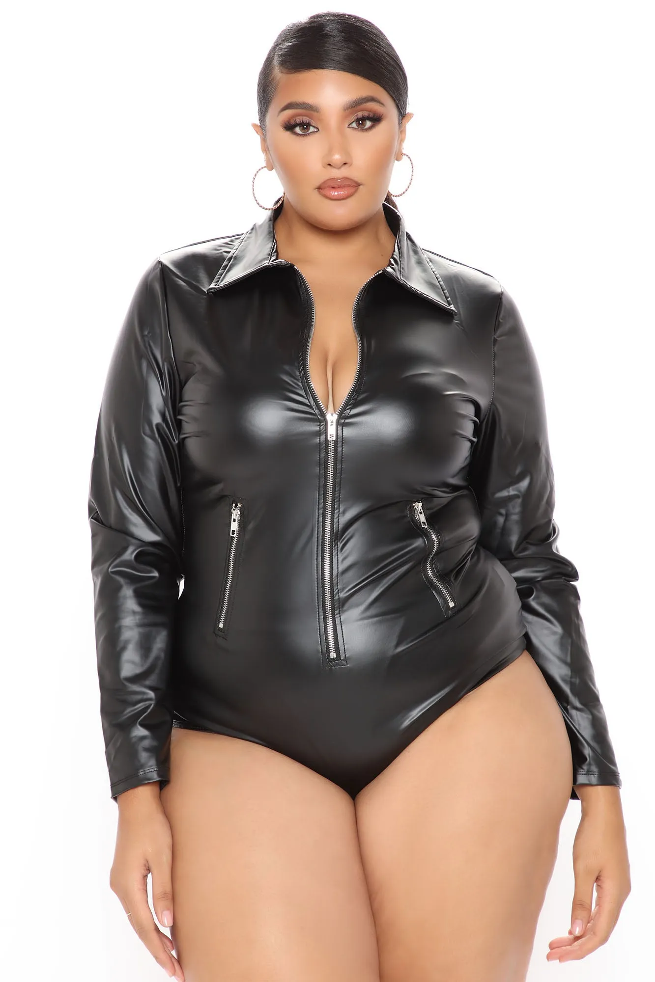 Biker Baddie Zip Front Bodysuit - Black