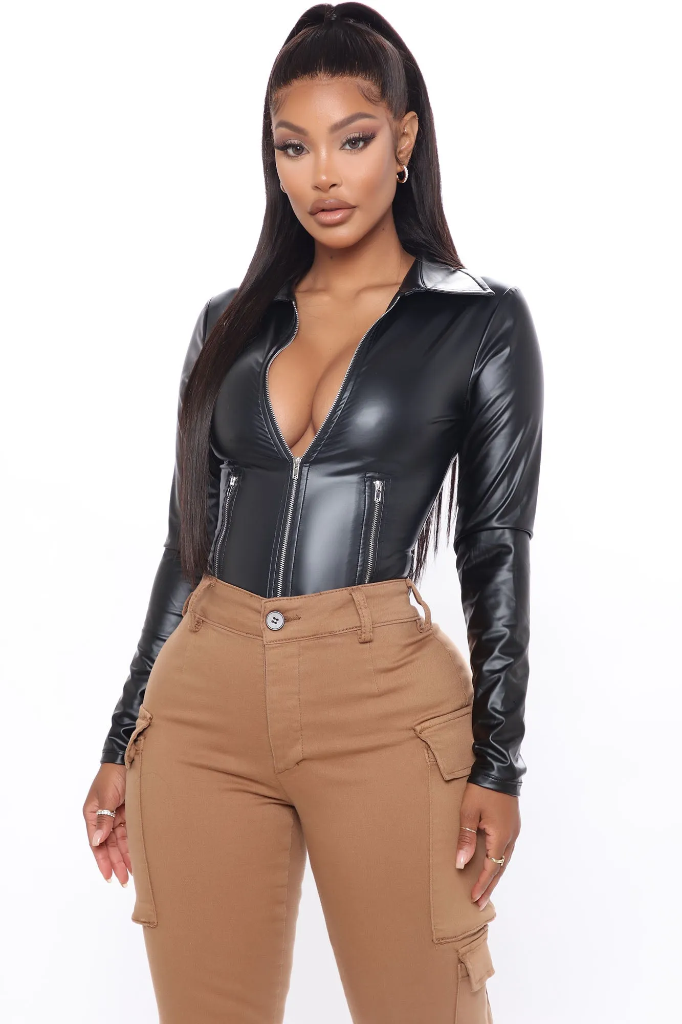 Biker Baddie Zip Front Bodysuit - Black