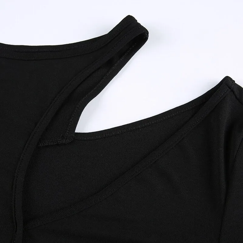 Black Asymmetrical Design Slim Bodysuit