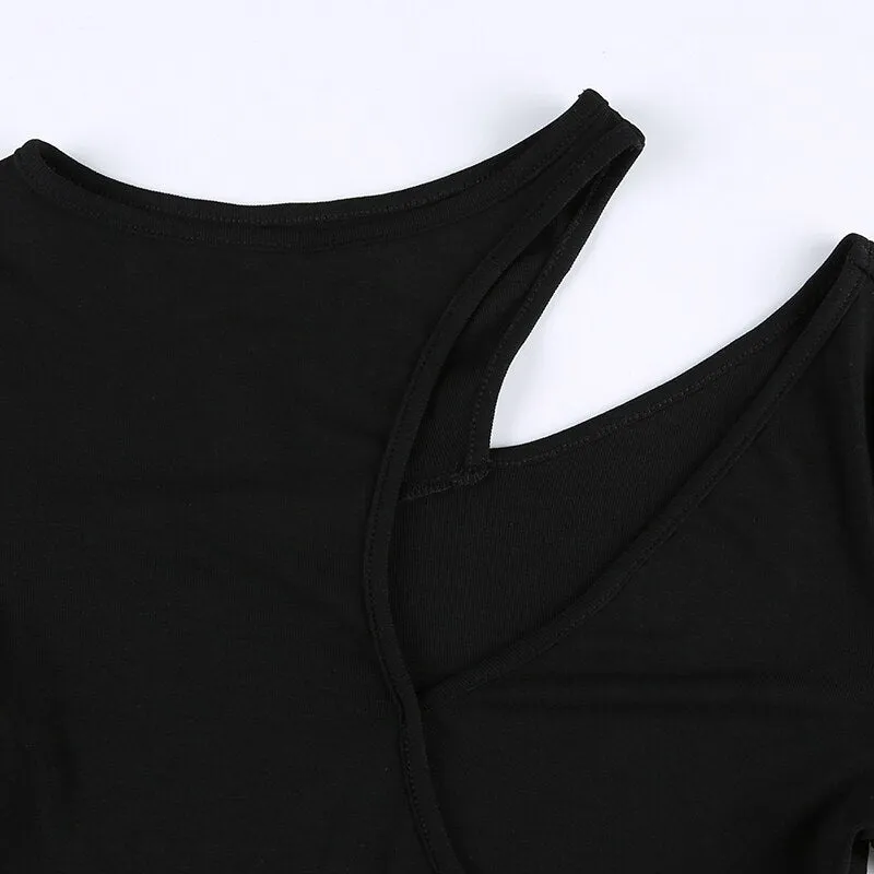 Black Asymmetrical Design Slim Bodysuit