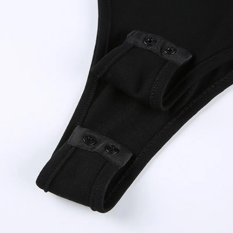 Black Asymmetrical Design Slim Bodysuit