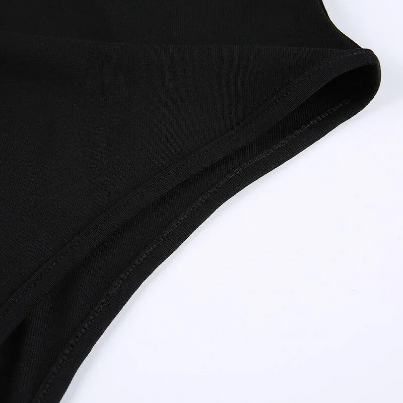 Black Asymmetrical Design Slim Bodysuit