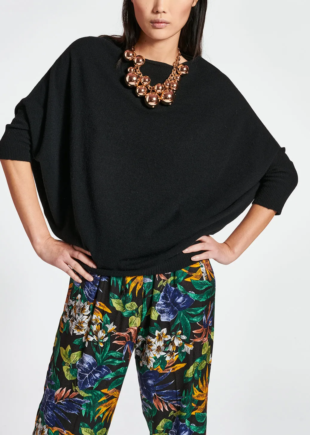 Black merino wool and cashmere sweater