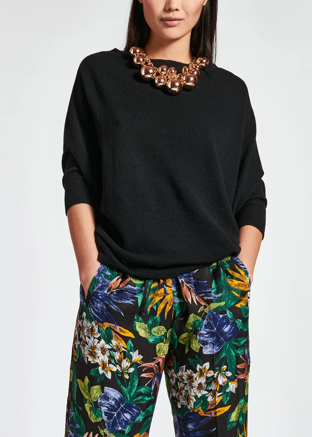 Black merino wool and cashmere sweater