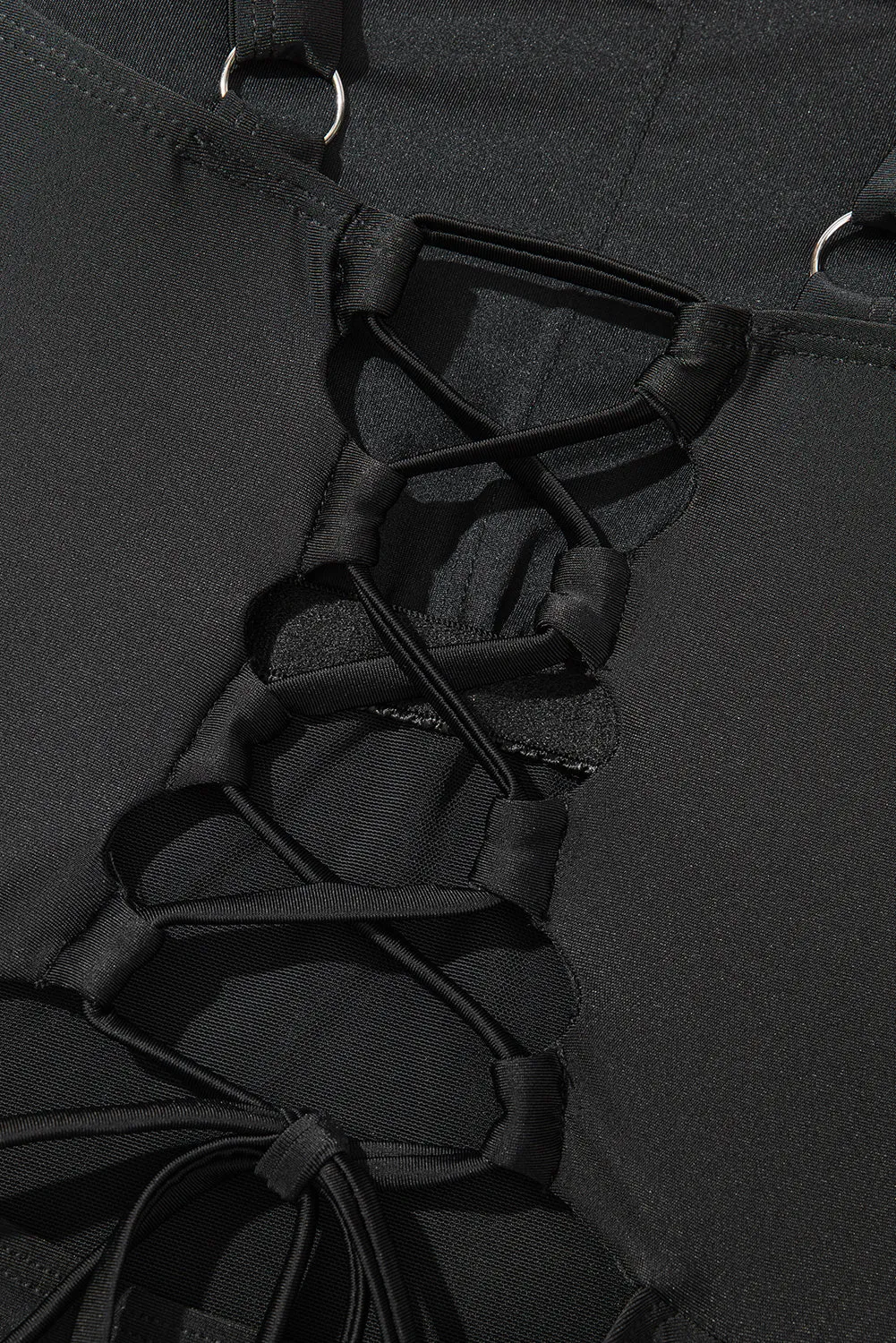 Black Solid Criss Cross Backless Square Neck One Piece Swimsuit