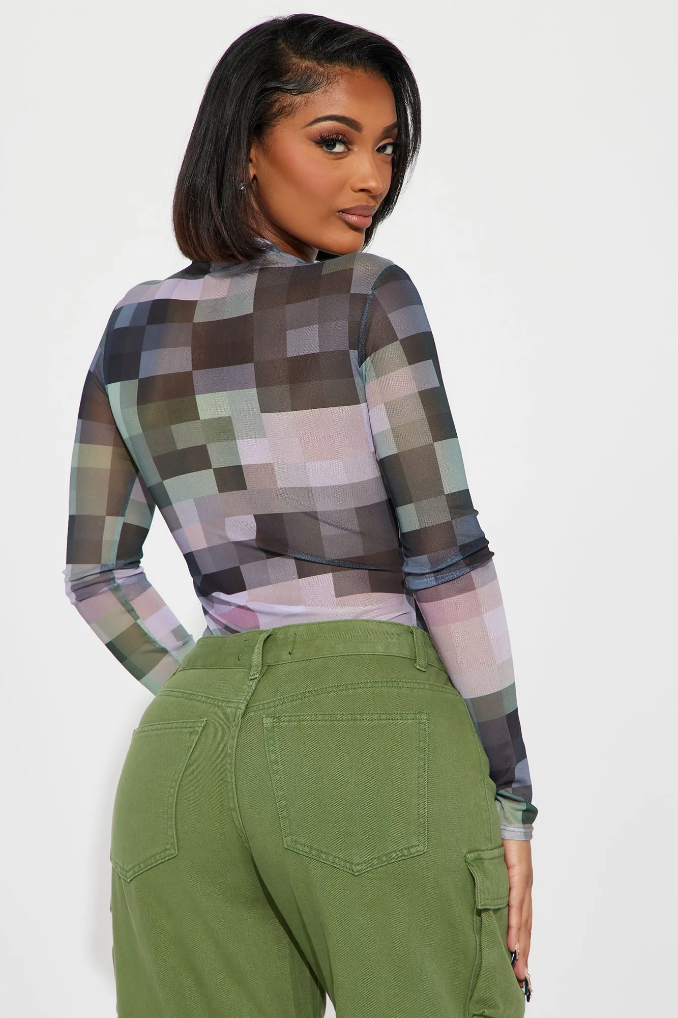 Blurry Moment Mesh Bodysuit - Olive/combo