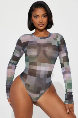 Blurry Moment Mesh Bodysuit - Olive/combo