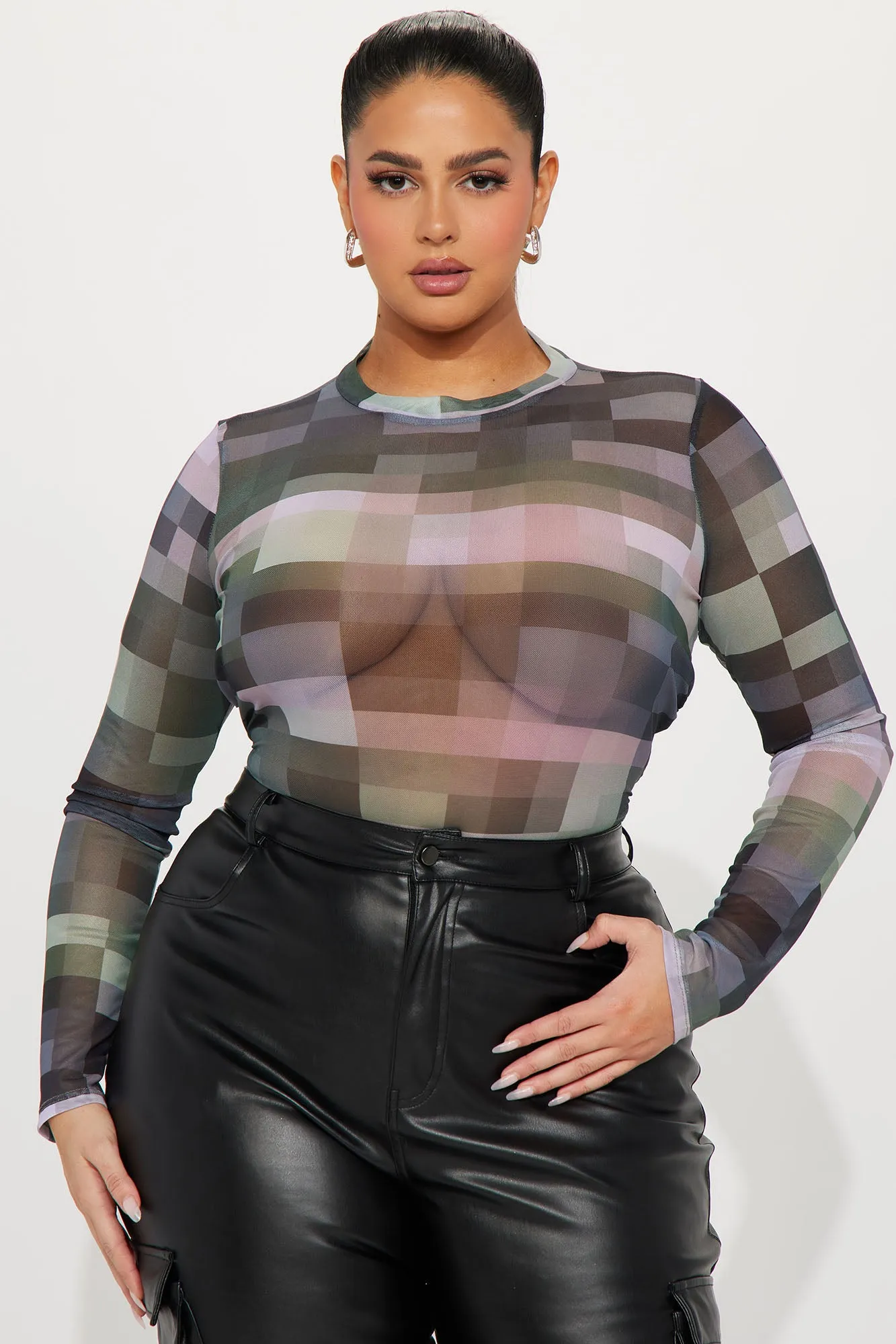 Blurry Moment Mesh Bodysuit - Olive/combo