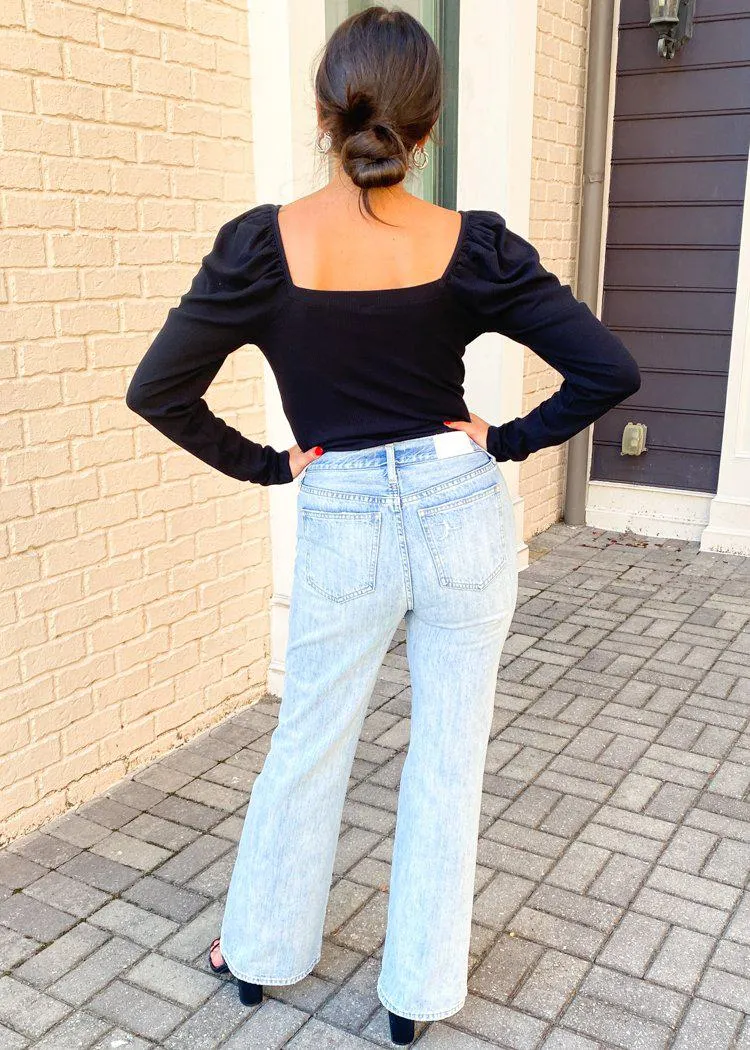Bobi Long Sleeve Square Neck Shirred Sleeve Top ***FINAL SALE***