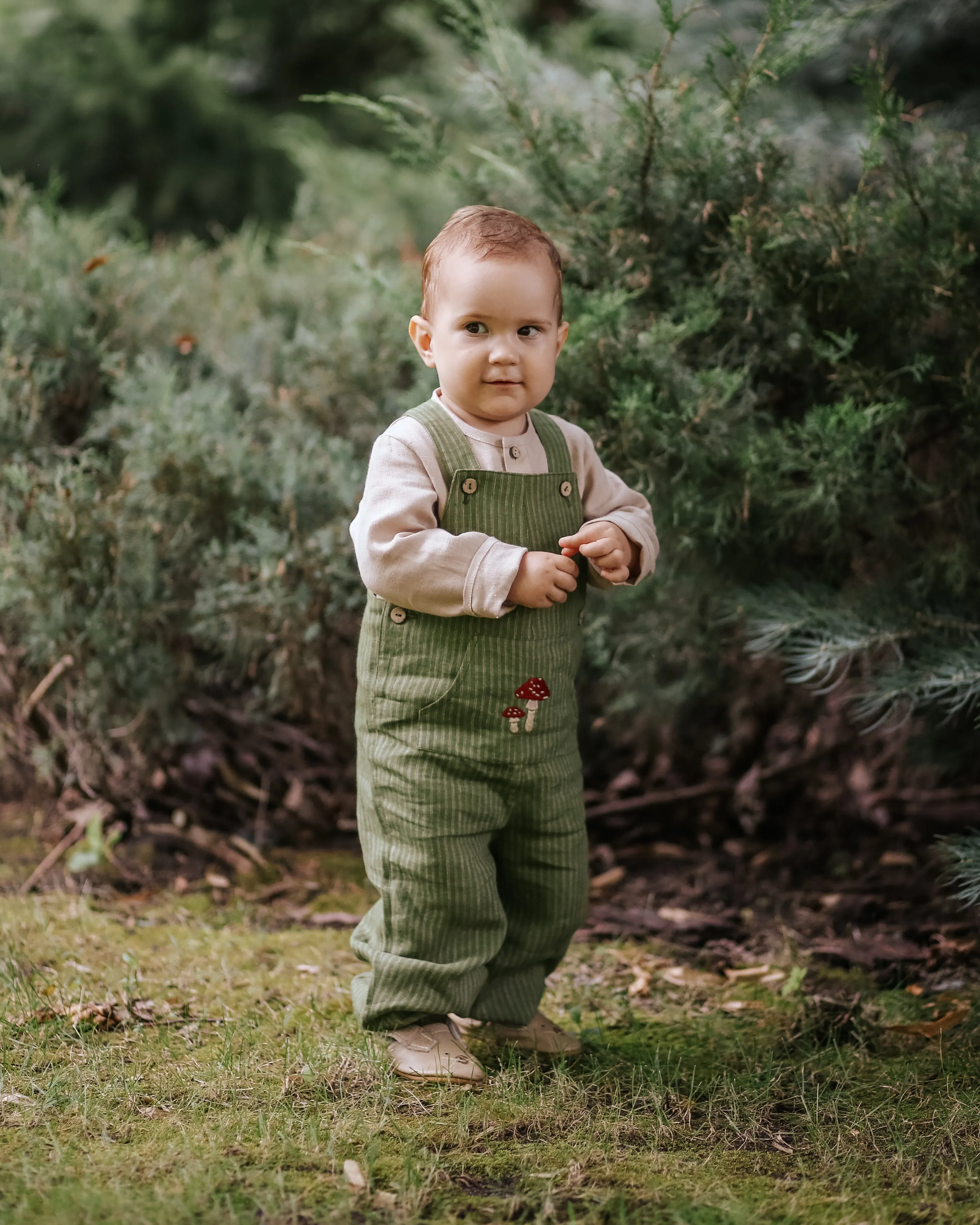 Burnt Orange Linen Buttoned Dungaree