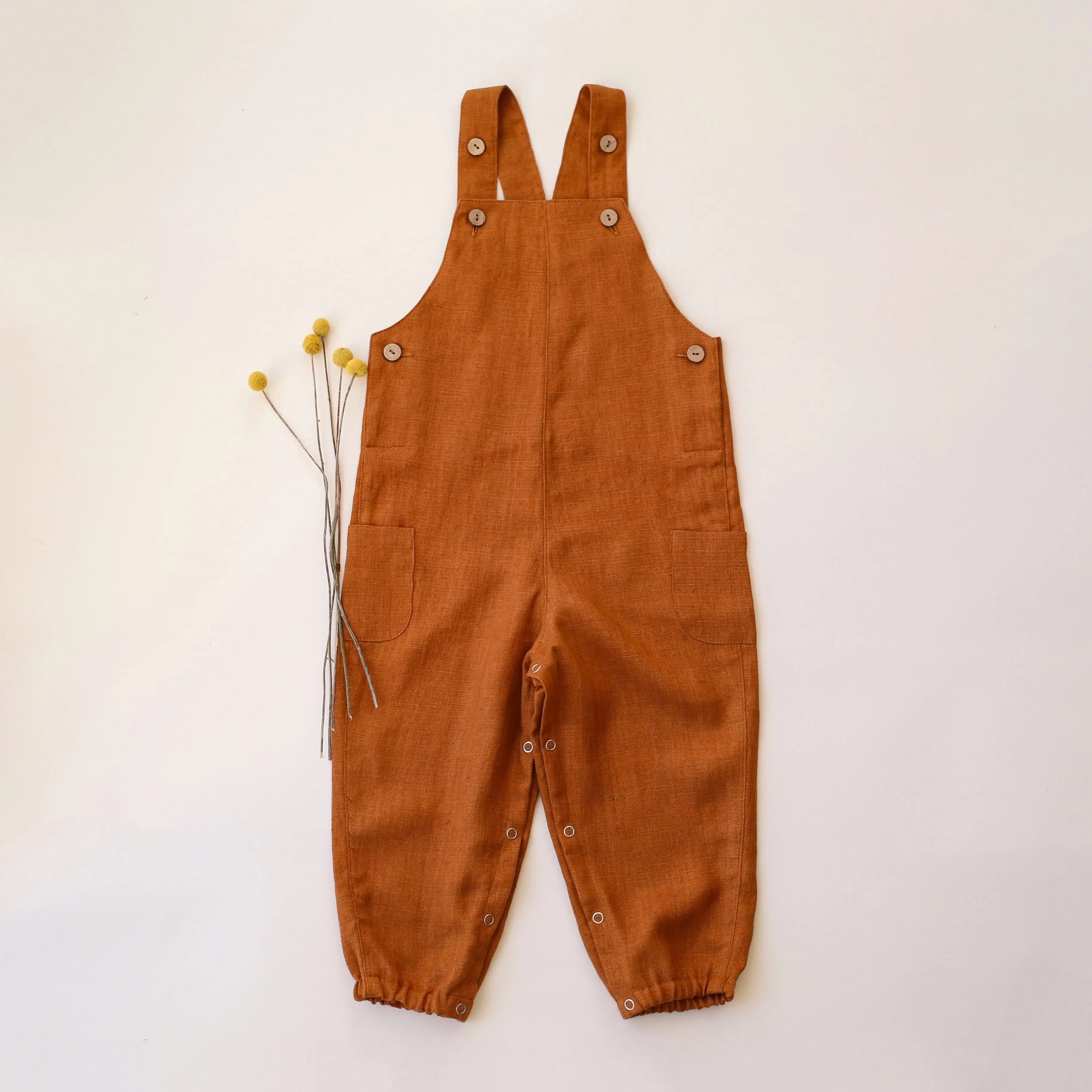 Burnt Orange Linen Buttoned Dungaree