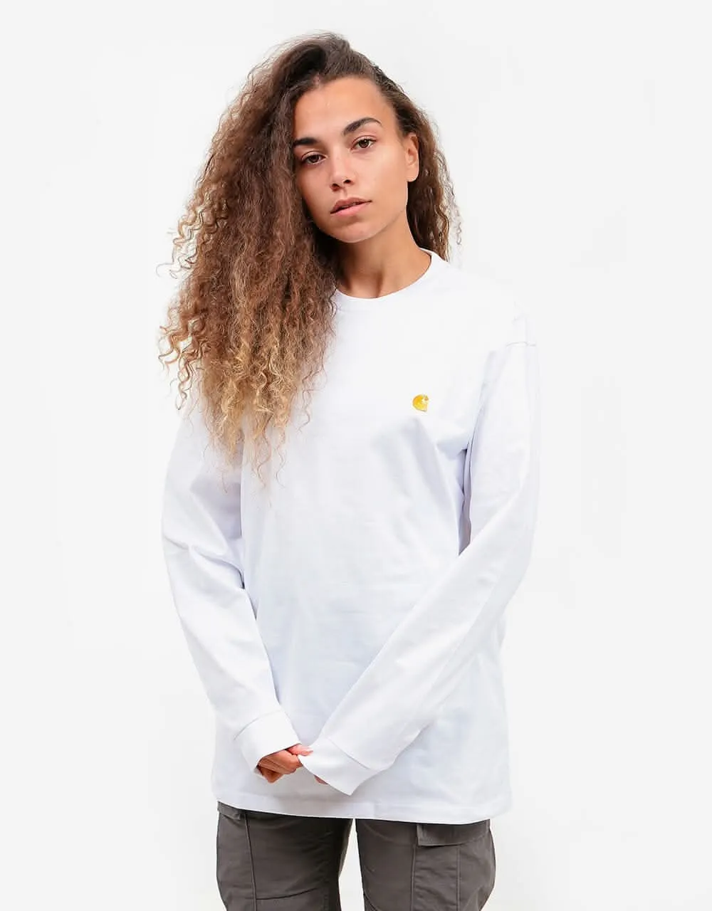 Carhartt WIP L/S Chase T-Shirt - White/Gold