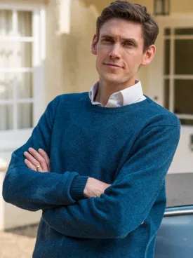 Cashmere and Merino Crew Neck Jumper | Ocean Blue
