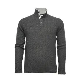 Cashmere Sweater Button Neck Andromeda in Carbon Stitch Charcoal