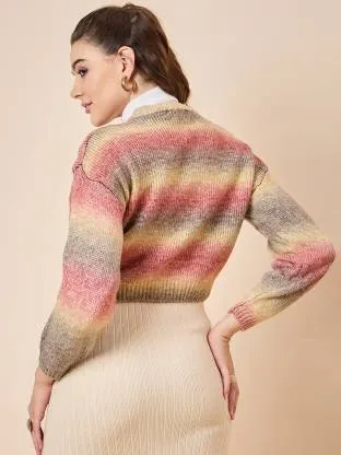 Chic Multicolor Self Design Sweater