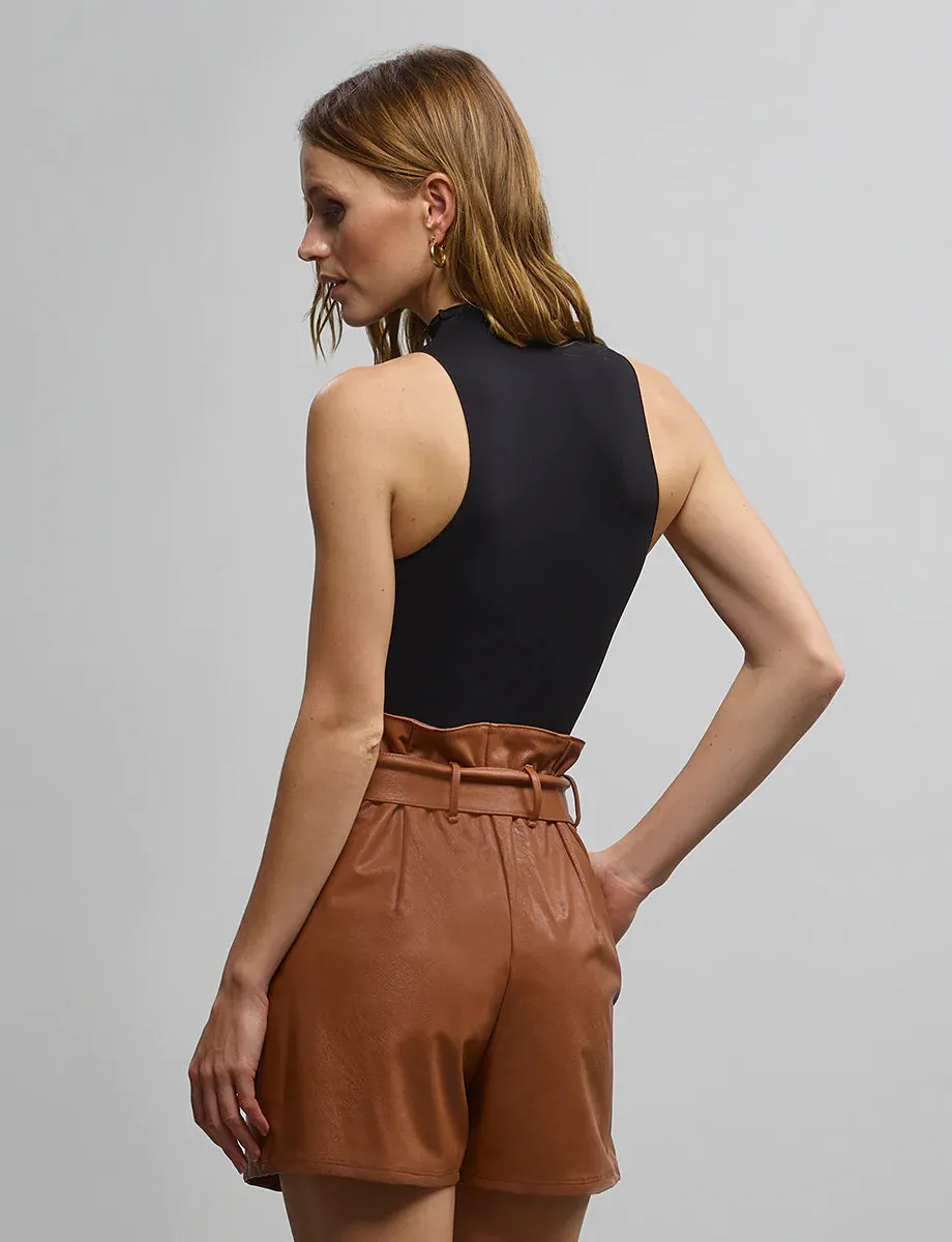 Commando faux leather paper bag short cocoa