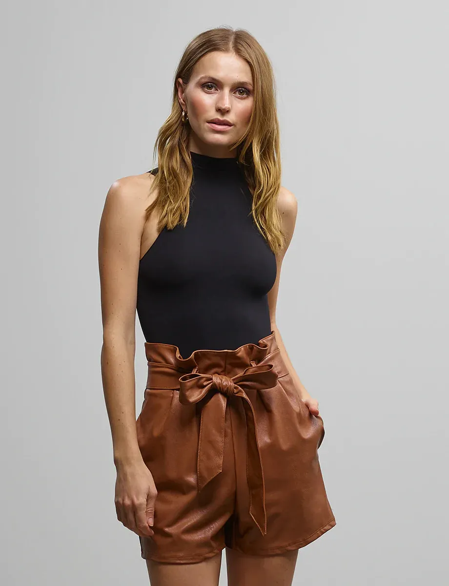 Commando faux leather paper bag short cocoa