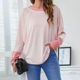 Crew Neck Contrast Casual Batwing Sleeve T-Shirt Wholesale