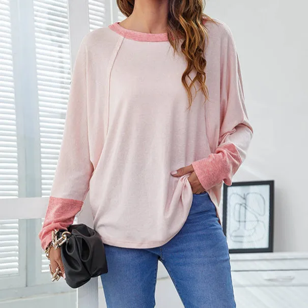 Crew Neck Contrast Casual Batwing Sleeve T-Shirt Wholesale