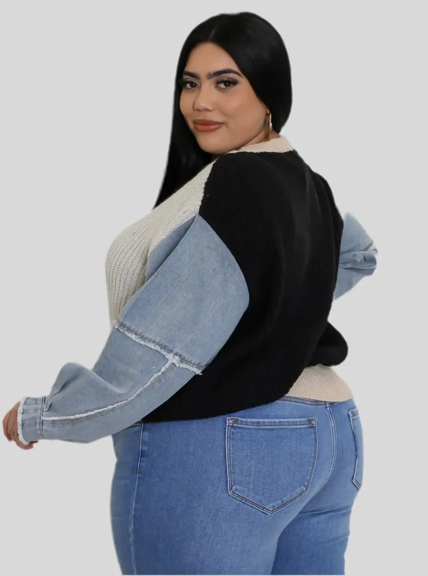 Denim Sleeve Patchwork Top