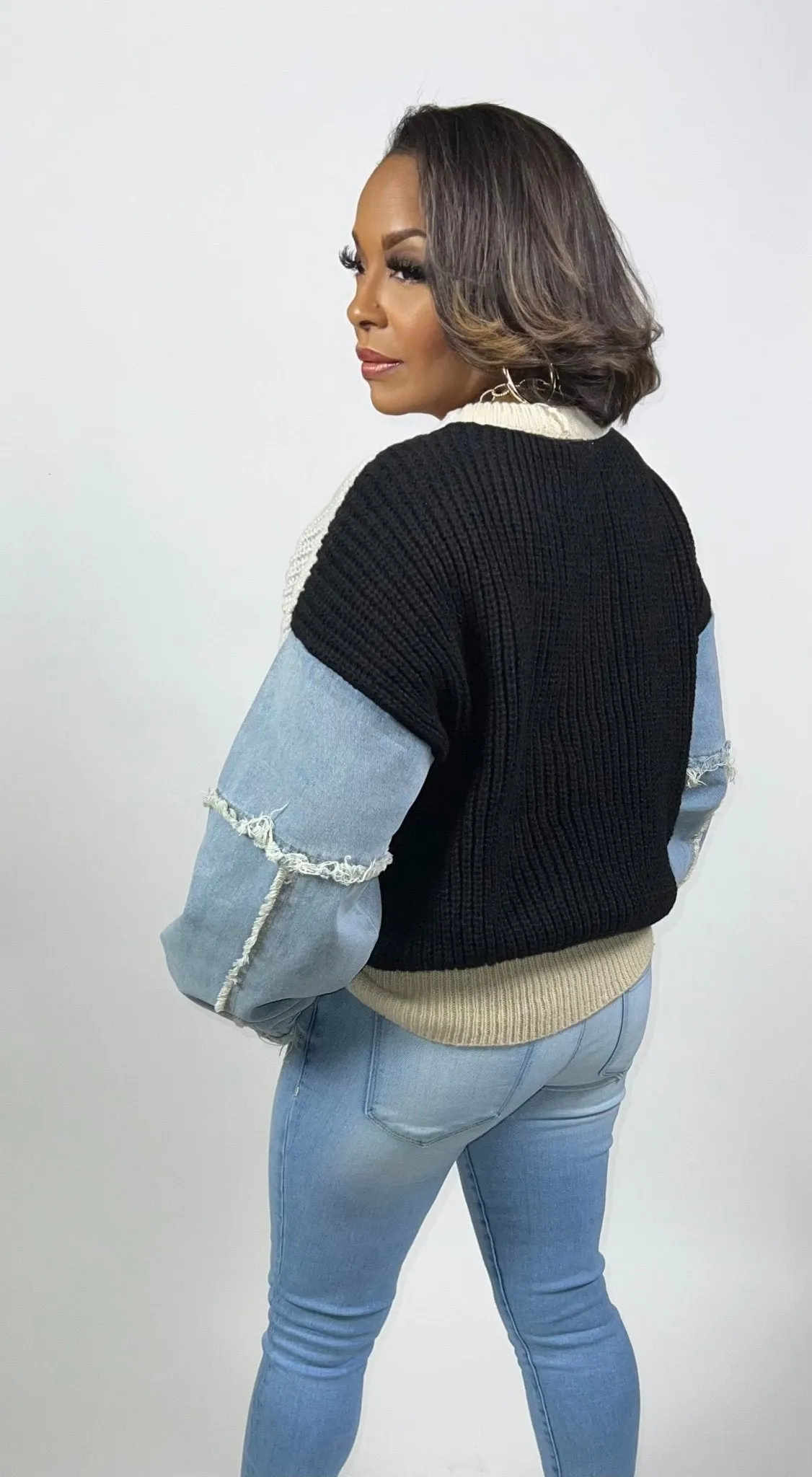Denim Sleeve Patchwork Top