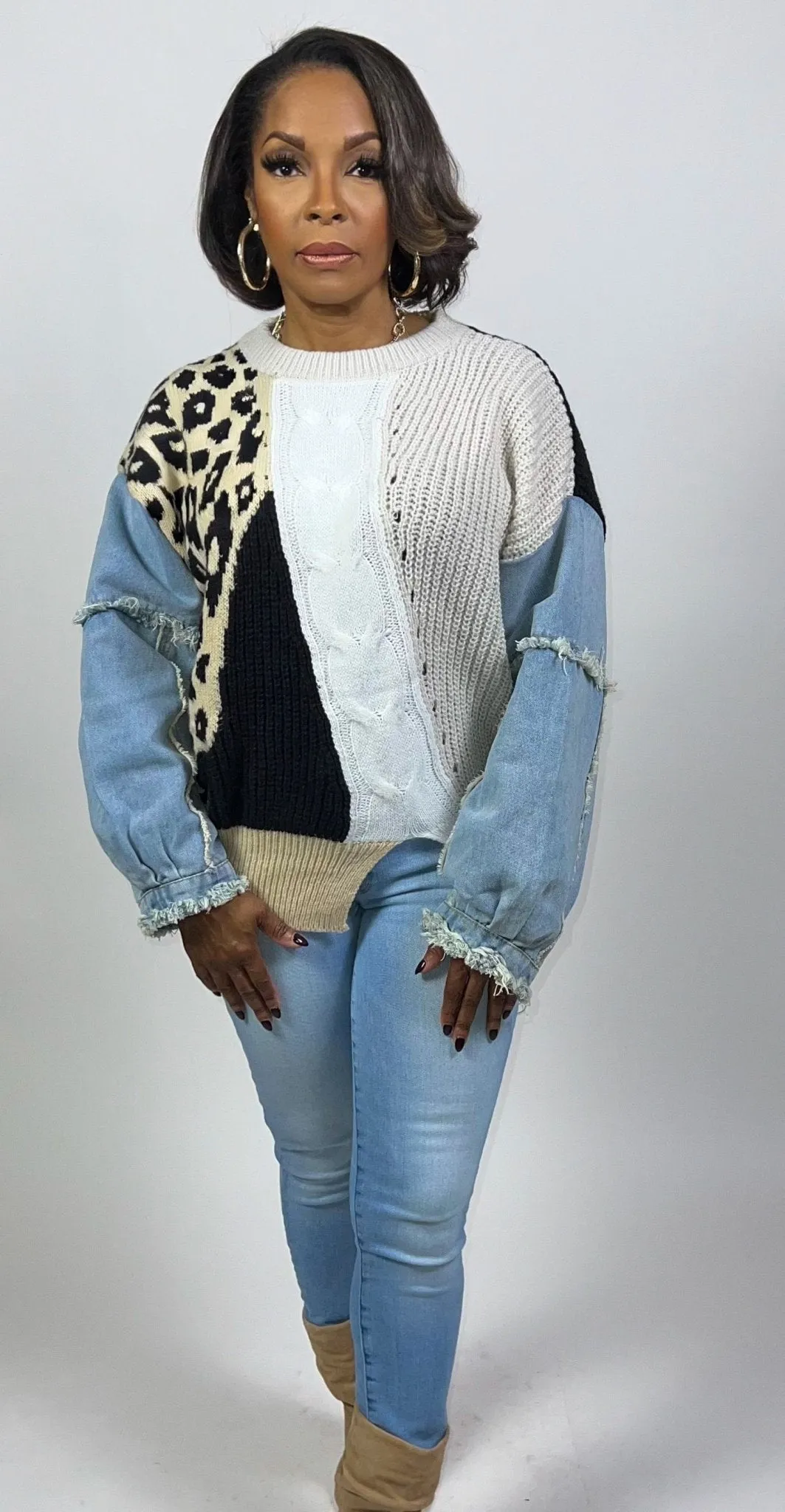 Denim Sleeve Patchwork Top
