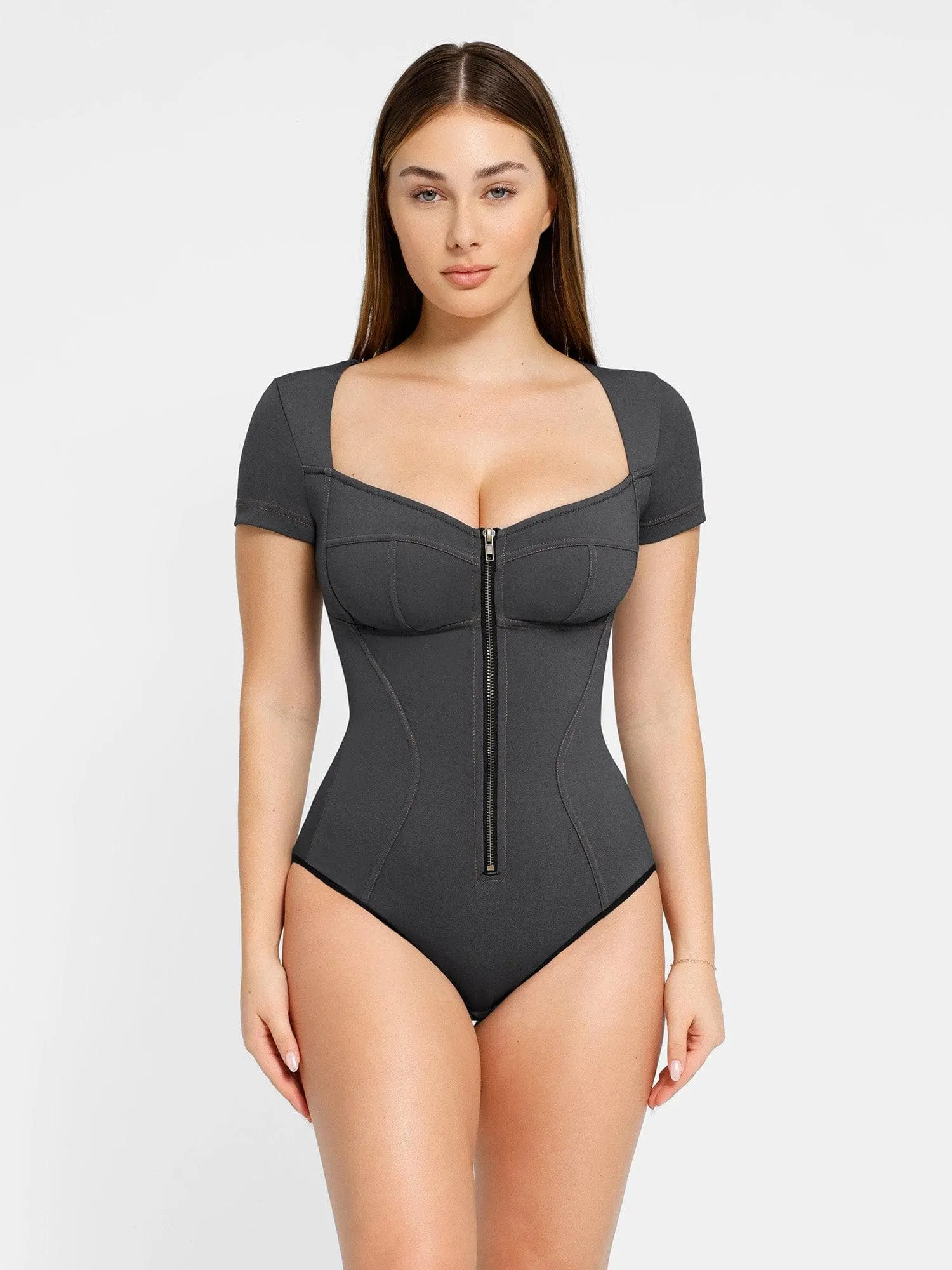 Denim V-Neck Short Sleeve Bodysuit