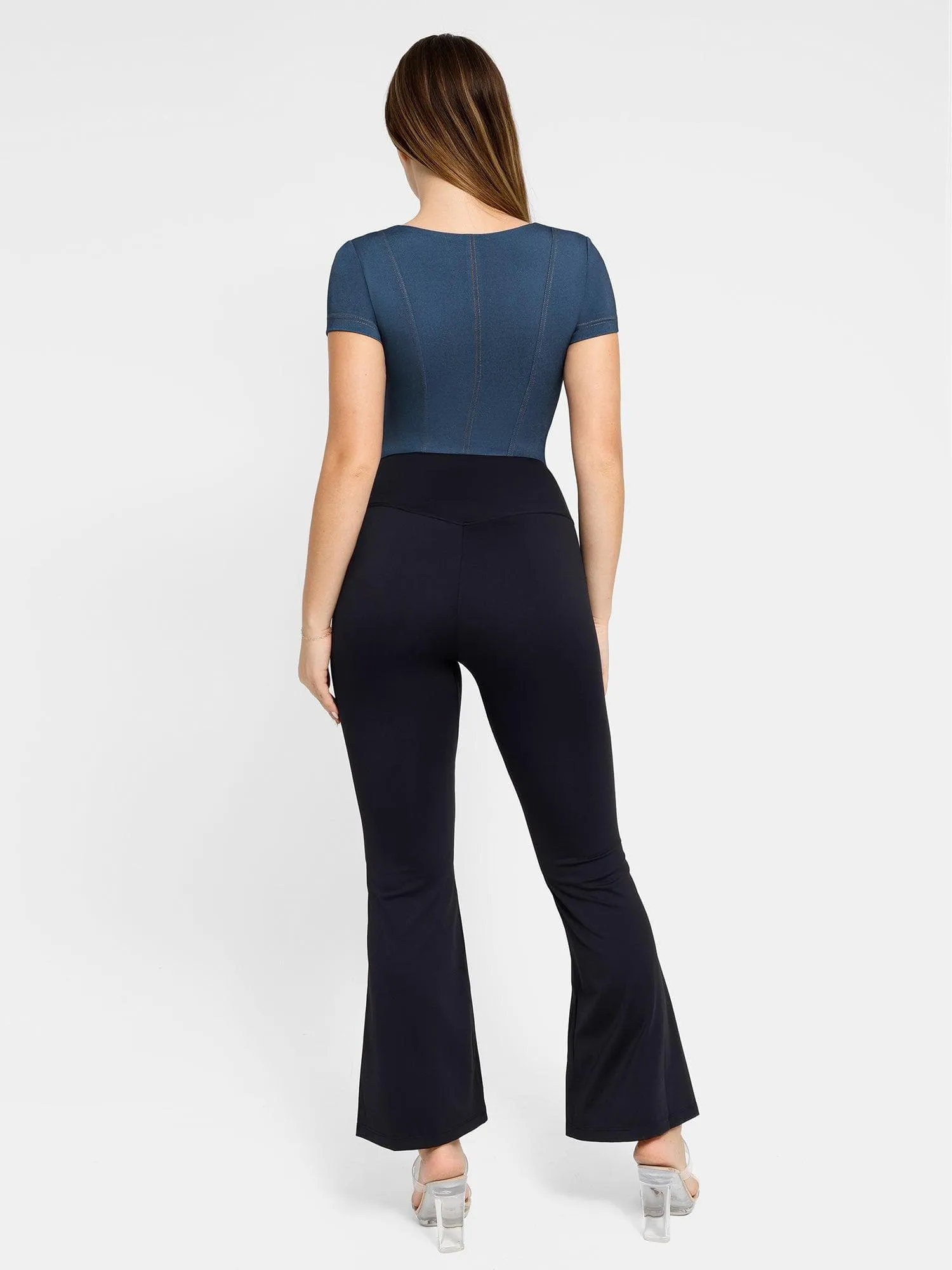 Denim V-Neck Short Sleeve Bodysuit